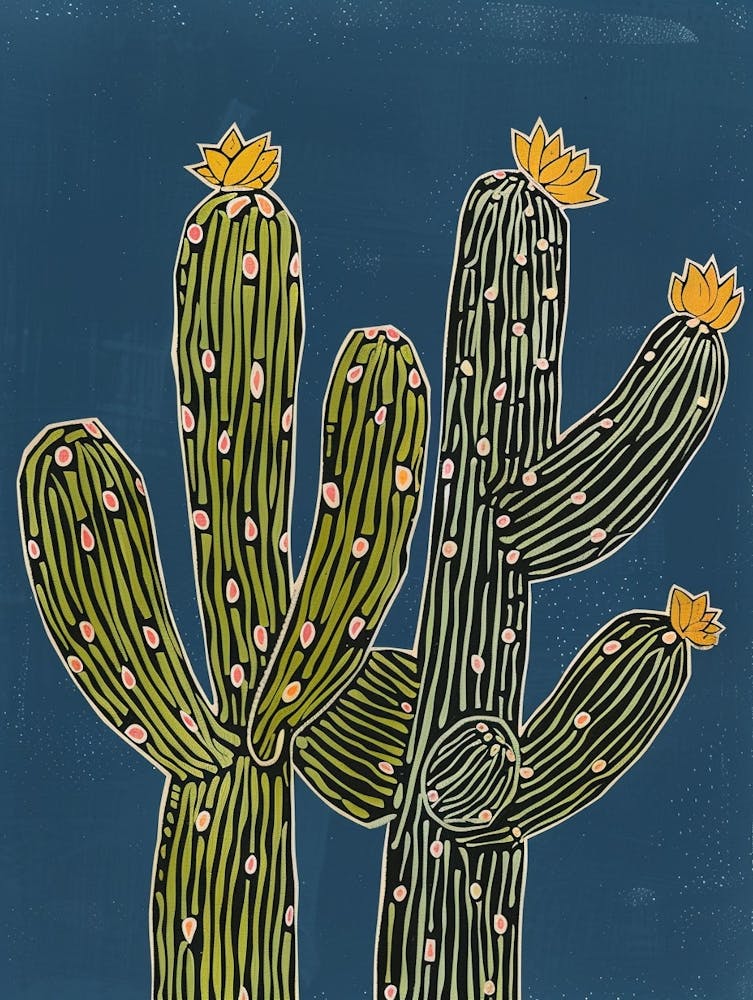 Queen Of The Night Cactus Minimalist Block Print 2