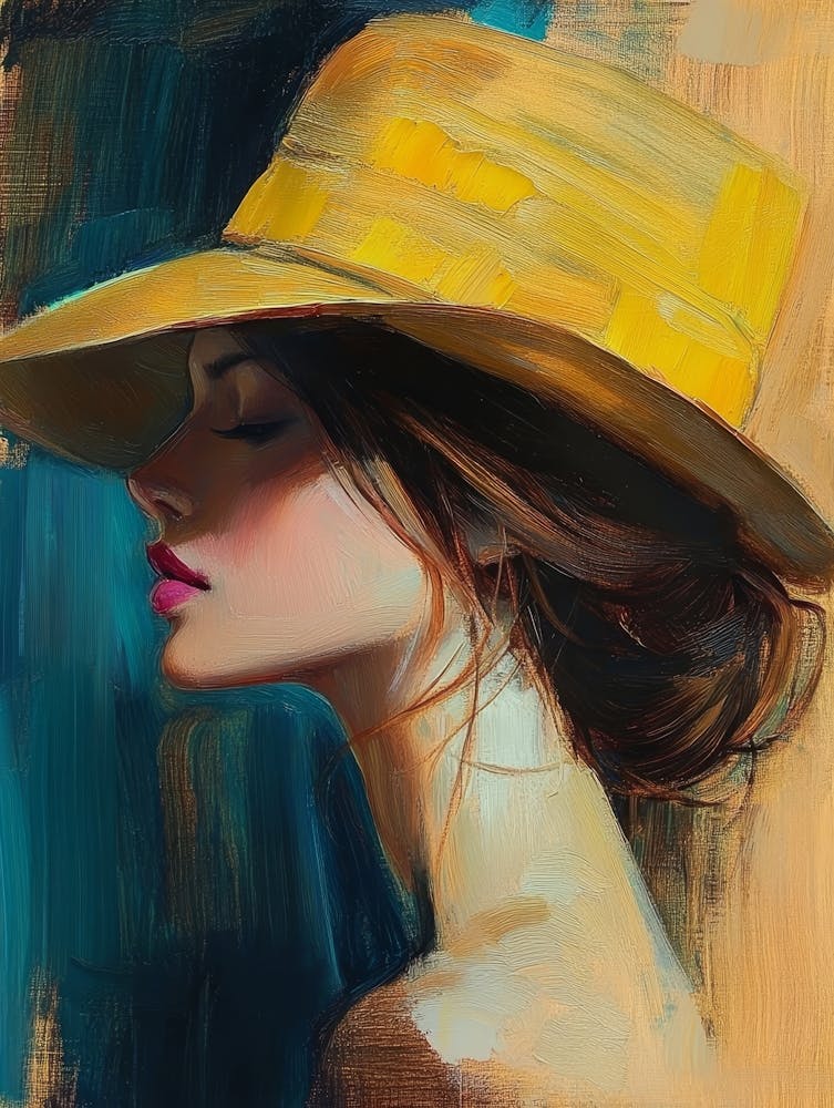 A Painting Depicting A Woman Wearing An Elegant Hat, Capturing Her Grace And Style