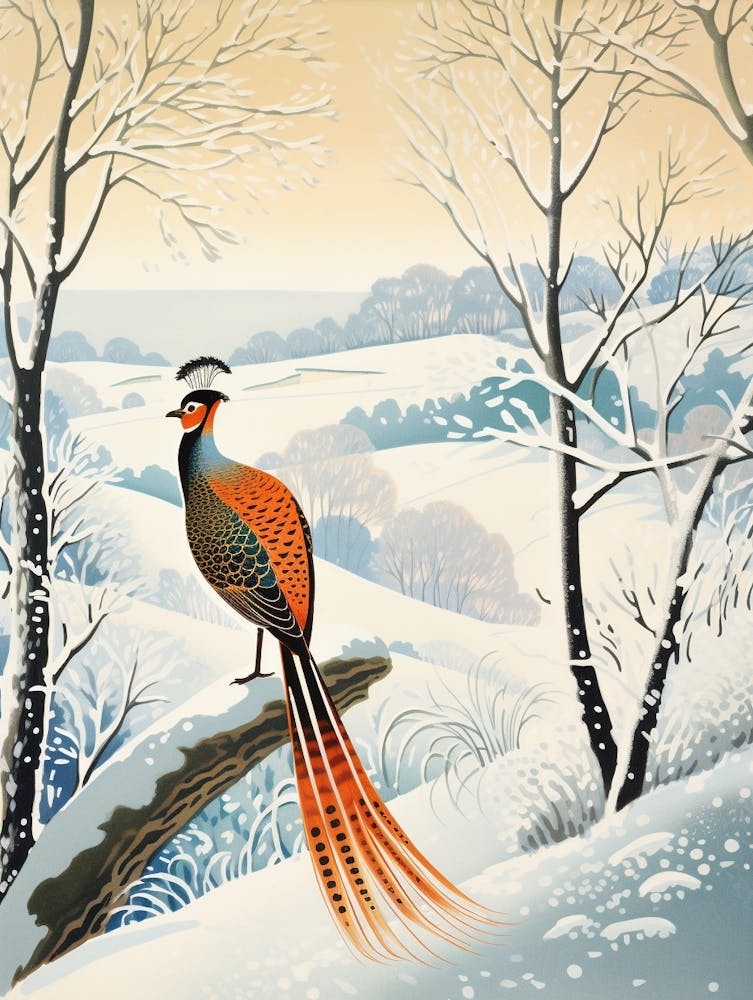Faisan - Peinture d'oiseau hivernal 1