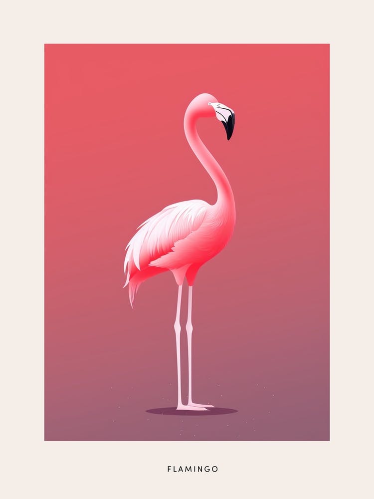 Minimalist Flamingo 2 Bird Poster