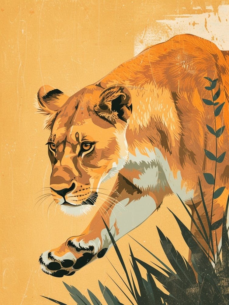 African Lion Lioness On The Prowl Illustration 2