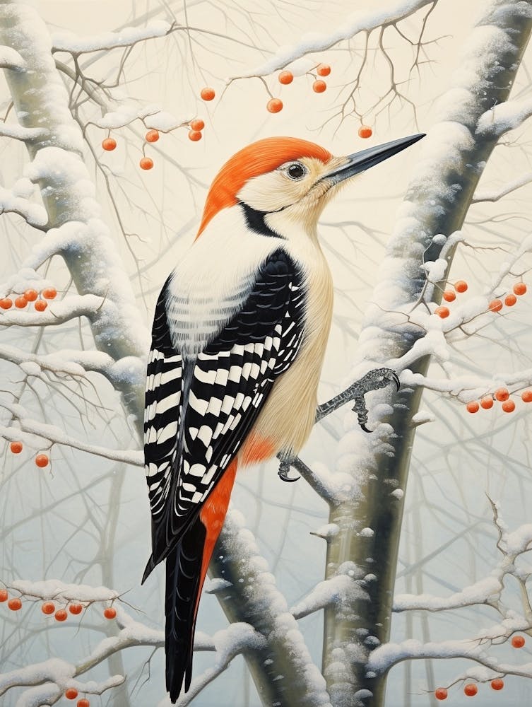 Winter Bird Painting Woodpecker 3