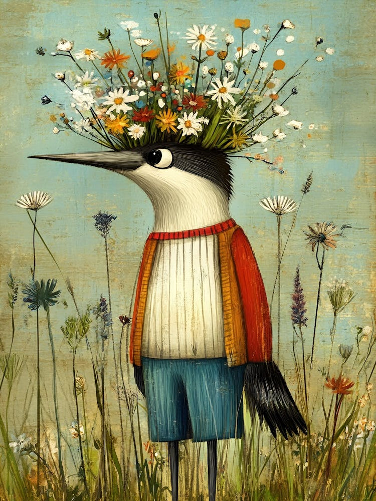Bird With Flowers On His Head