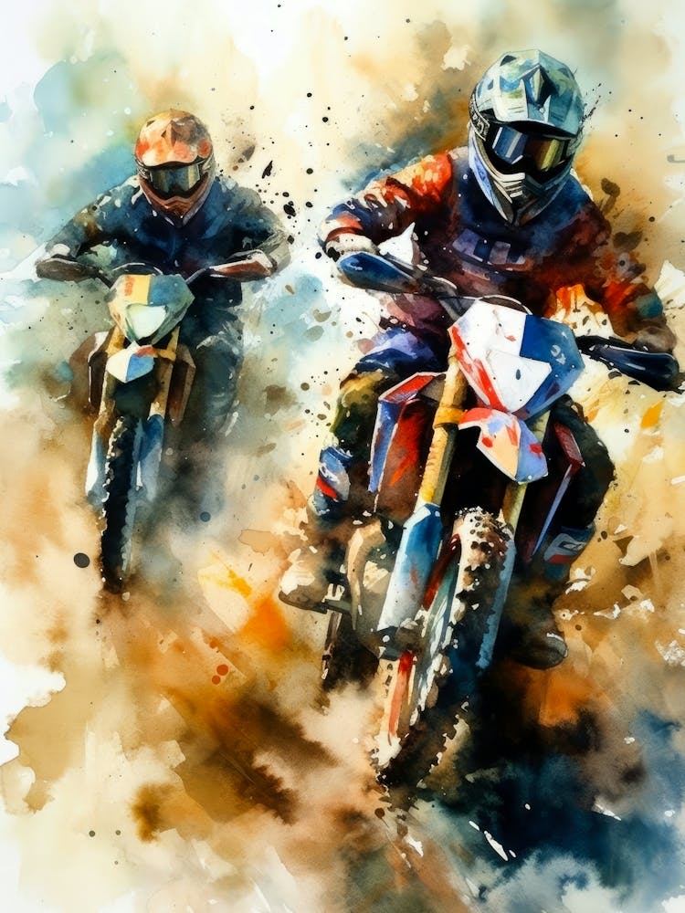 Watercolor Motorcycle Racers sport