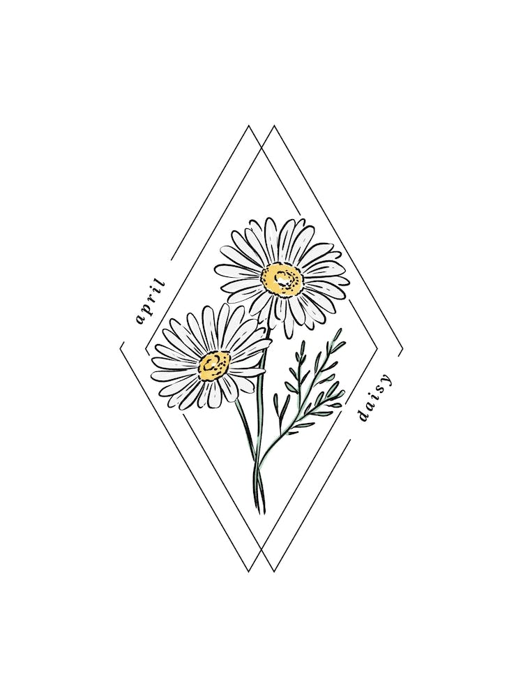 April Daisy Birth Flower | Diamond Frame