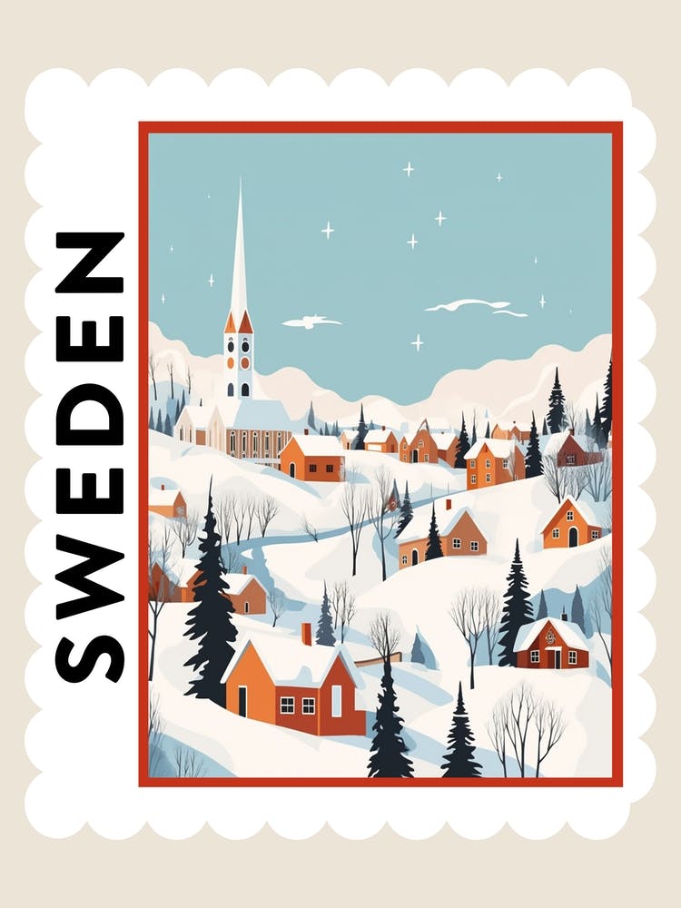 Retro Winter Stamp Poster Abisko Sweden