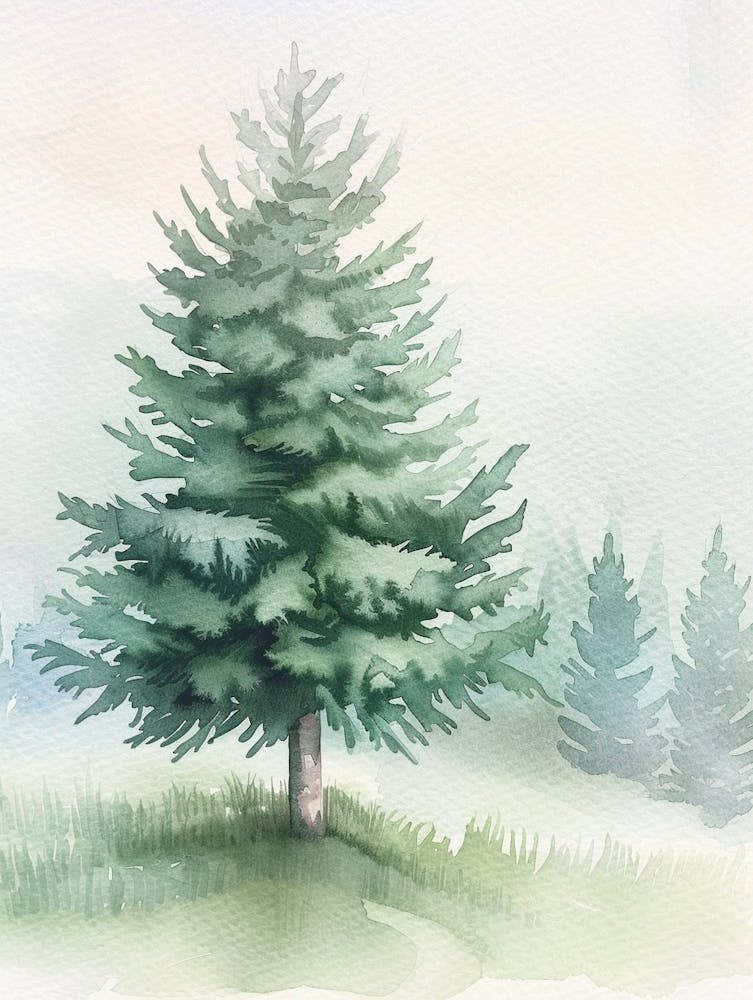 Cedar Tree Atmospheric Watercolour Painting 4