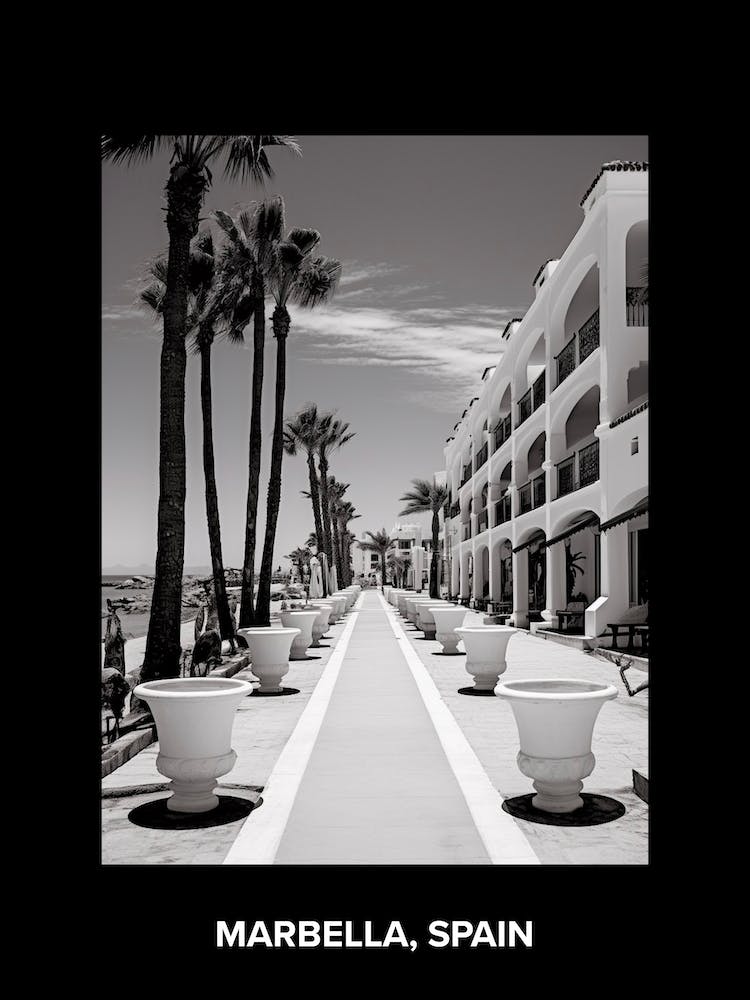 Poster von Marbella, Spanien, Mediterrane Schwarz-Weiß-Fotografie Analog 2