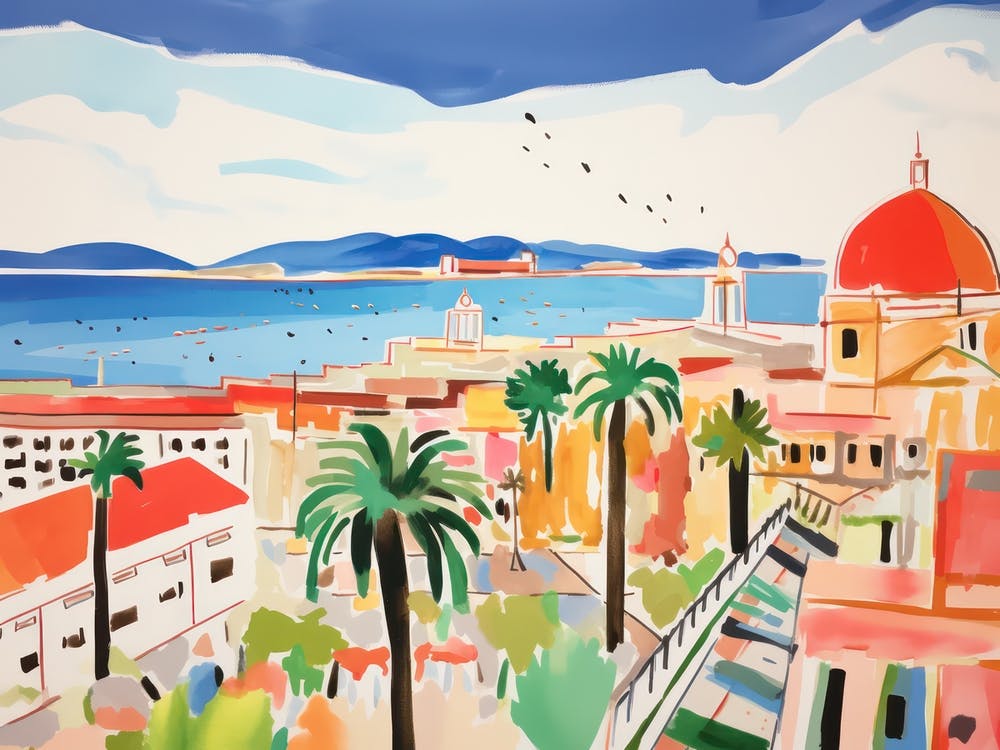 Cagliari Italy Cute Watercolour Illustration 4