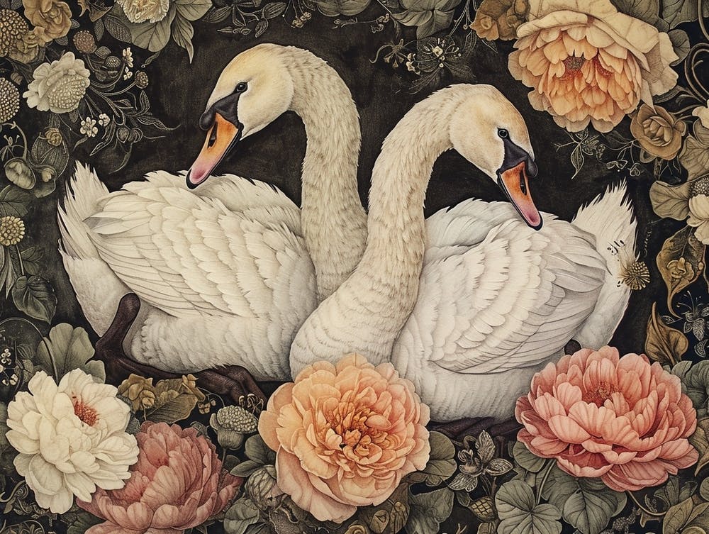 Floral Animal Illustration Swan 3
