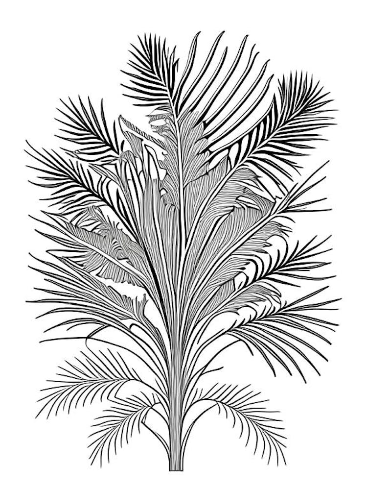 Saw Palmetto Herb William Morris Inspired Line Drawing 3