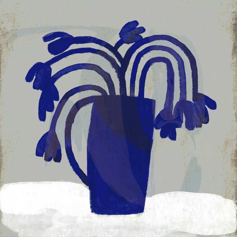 Blue Flowers Vase Still Life Square Hallway