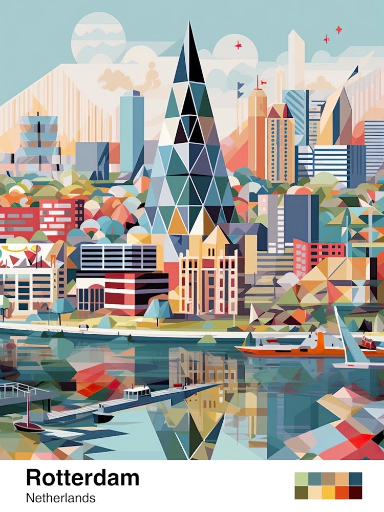 Rotterdam, Netherlands, Geometric Illustration 4 Poster