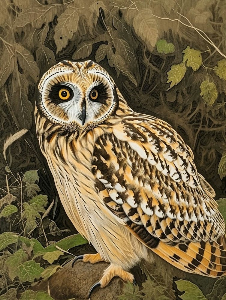 Short Eared Owl Relief Illustration 3