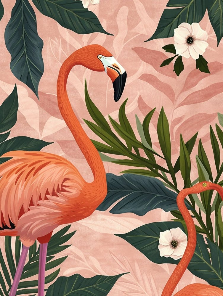 Chilean Flamingo Tiare Flower Minimalist Illustration 1