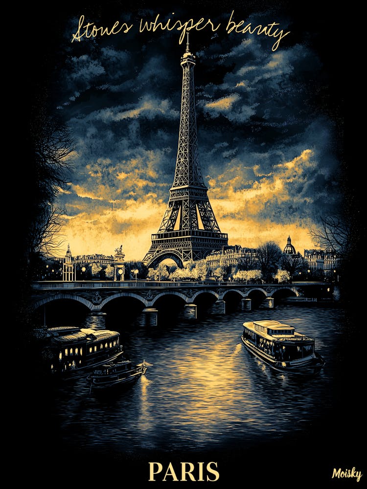 Paris Skyline Charcoal Monochrome Art Urban Poster (Front)