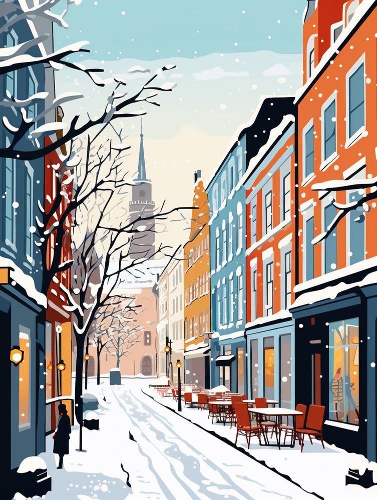 Retro Winter Illustration Kopenhagen Dänemark 2