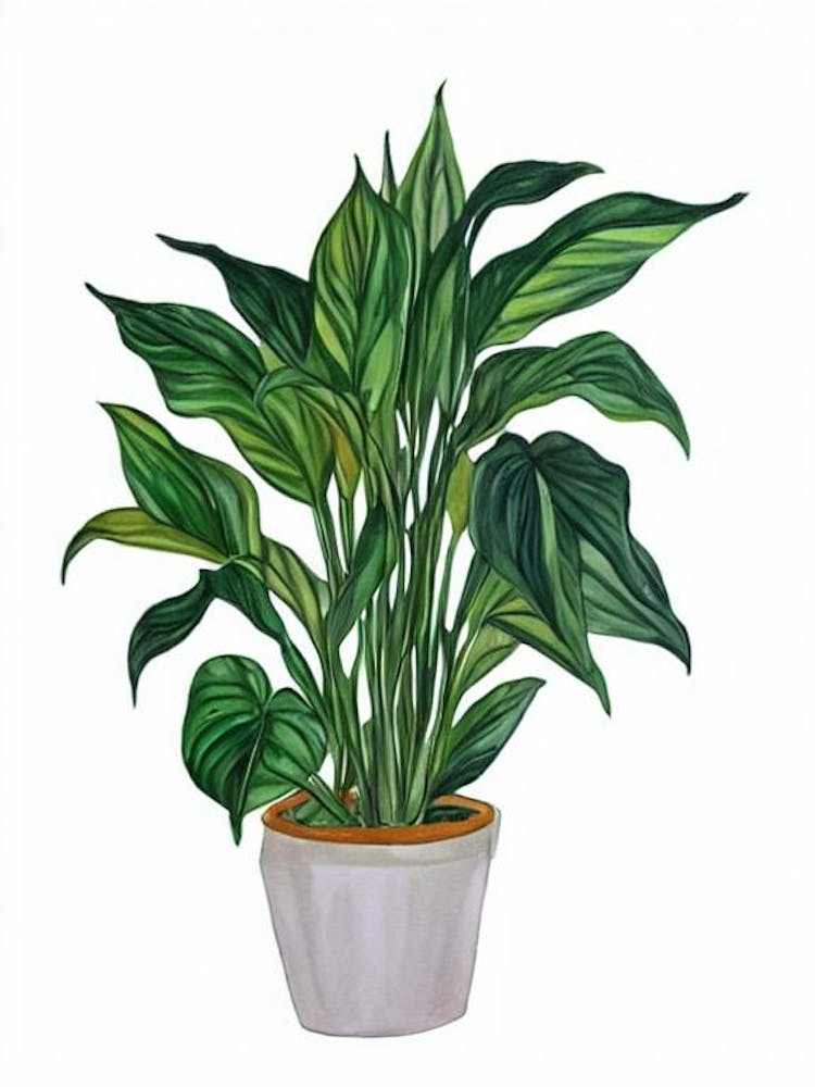 Peace Lily Or Spatheflower (Spathiphyllum) Watercolor