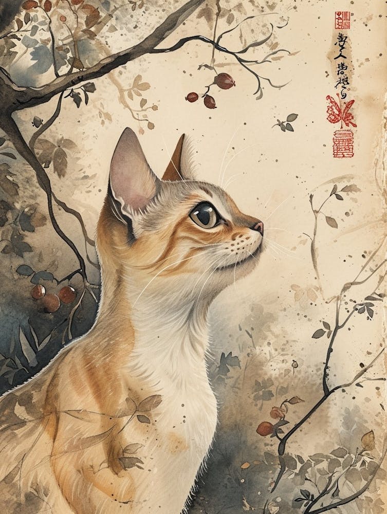 Oriental Shorthair Cat Japanese Illustration 3