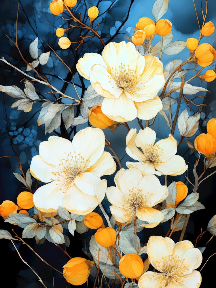 White And Yellow Flowers nature illustration