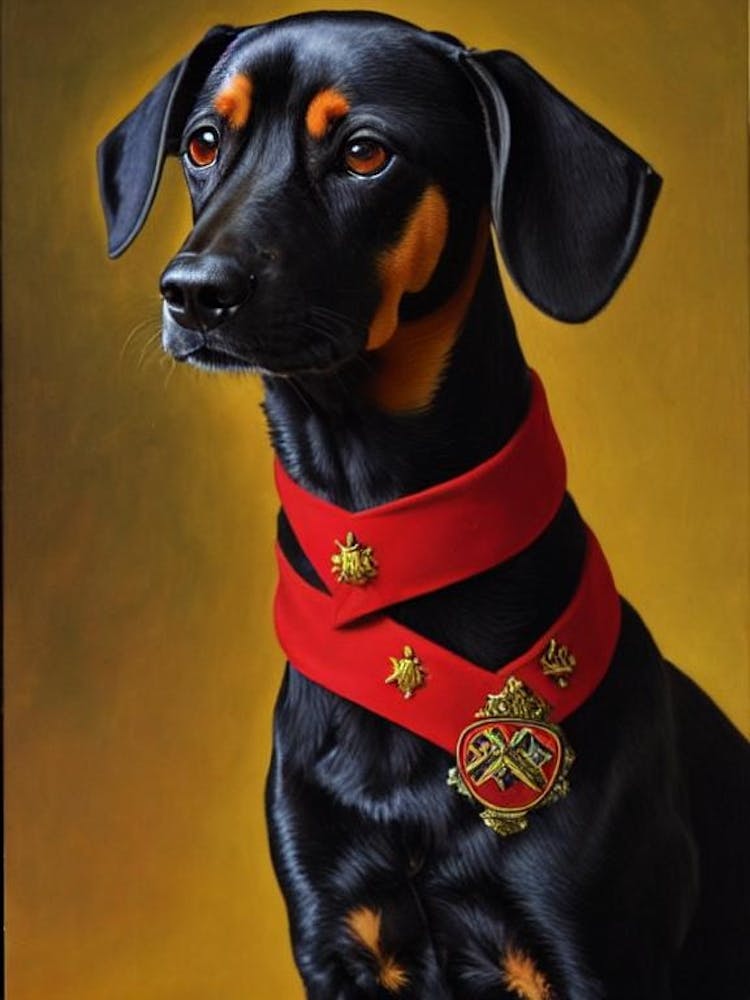 German Pinscher Renaissance Portrait Oil Painting