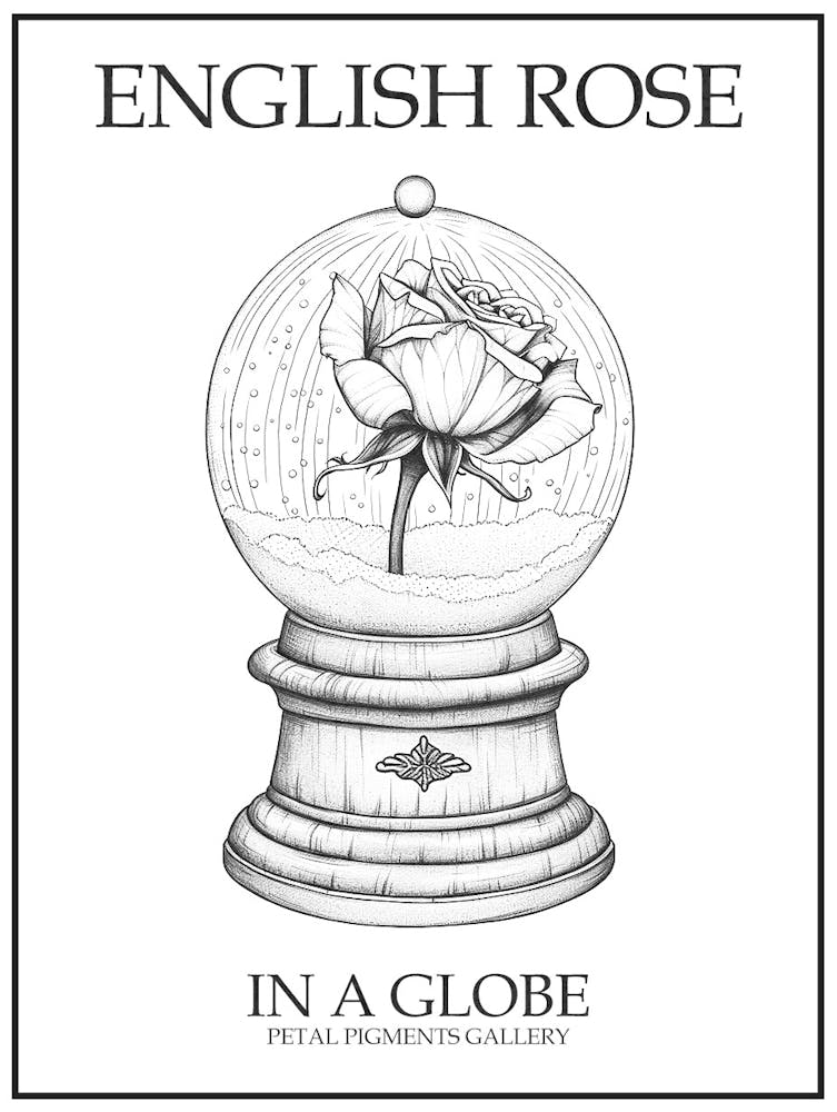 English Rose In A Globe Line Drawing 3 Poster