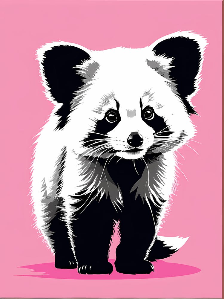 Playful Red Panda cub On Solid pink Background, modern animal art, baby red panda 1