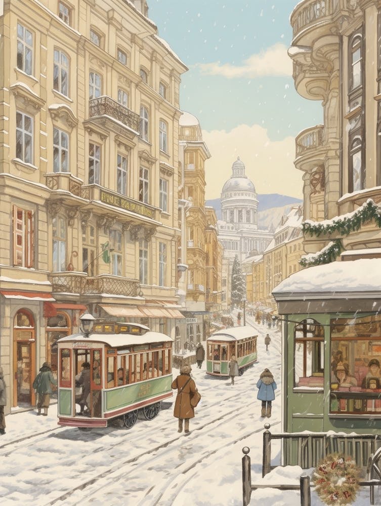 Vintage Winter Illustration Vienna Austria 3