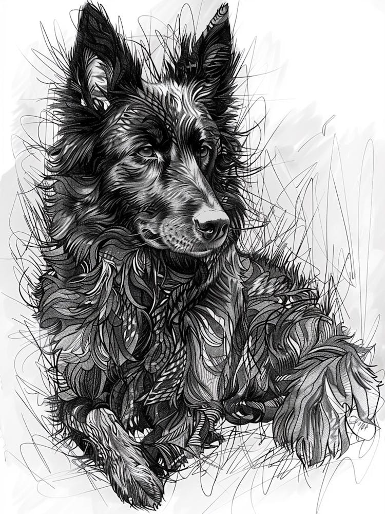 Belgian Tervuren Dog Line Sketch 3