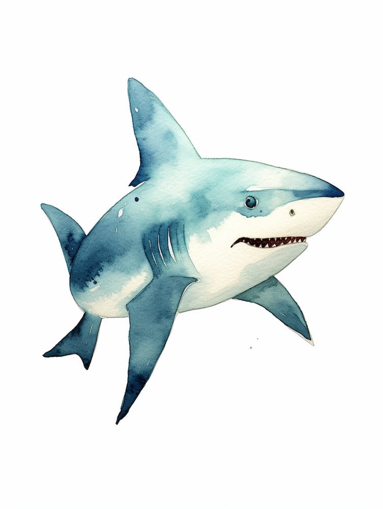 Requin de Récif à Pointe Blanche Aquarelle Cartoon 2