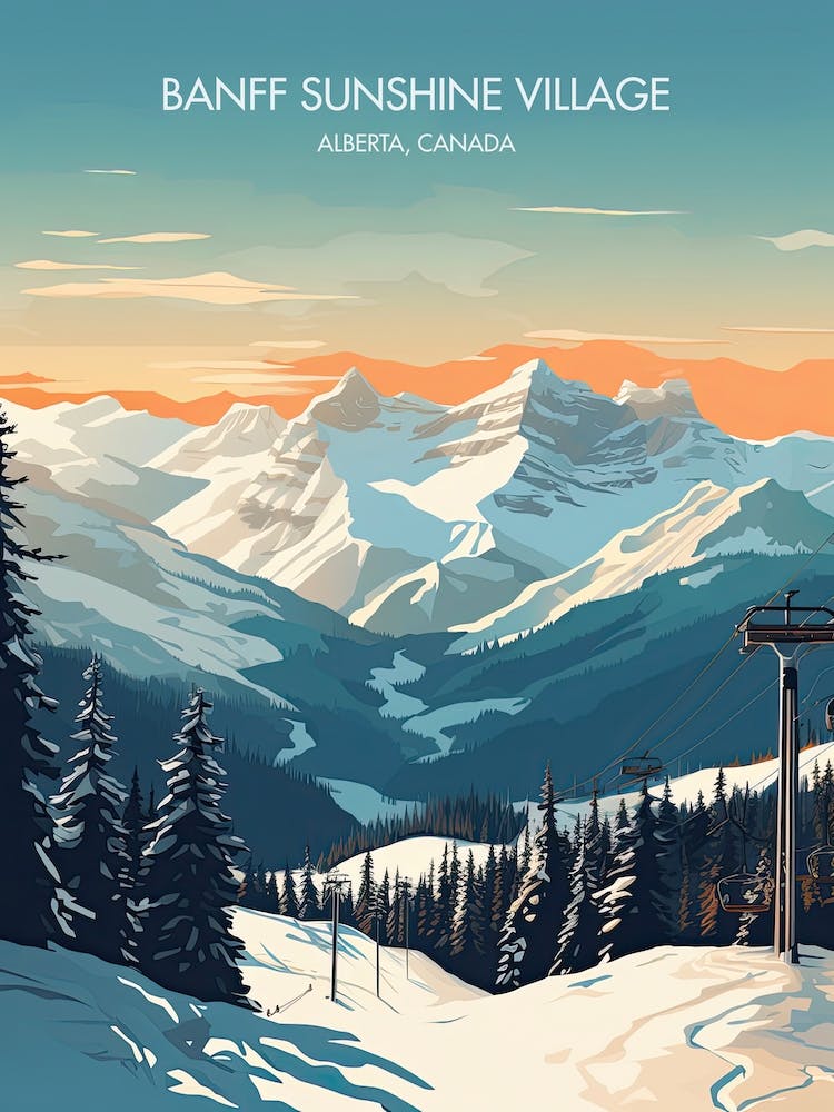 Poster Of Banff Sunshine Village   Alberta, Canada   Colorado, Usa, Ski Resort Illustration 0
