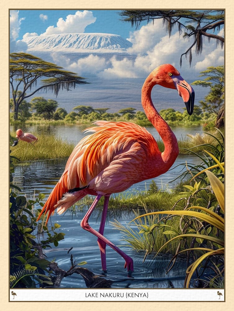 Greater Flamingo Lake Nakuru Nakuru Kenya Tropical Illustration 2 Poster