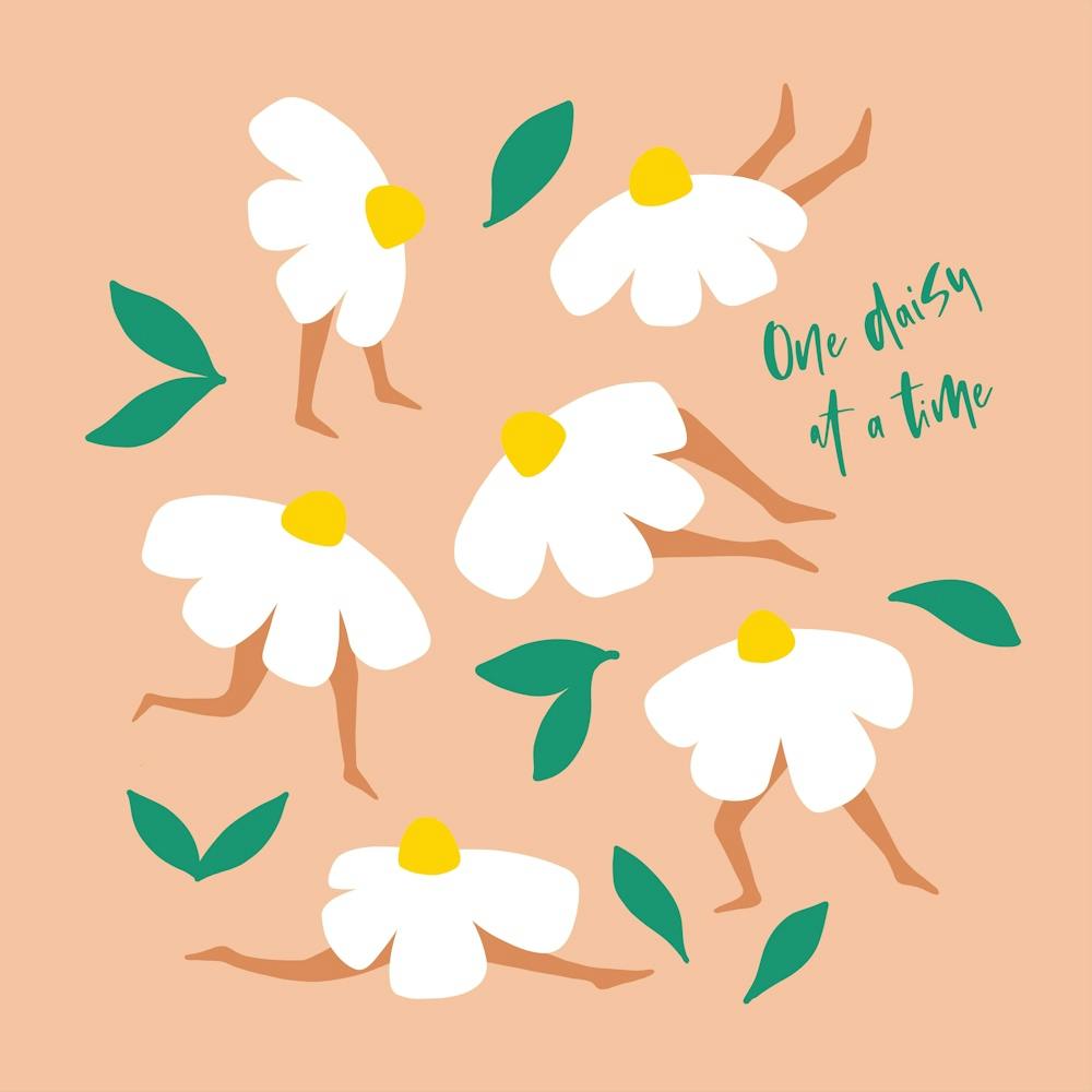 Boho Mindful Fitness Floral Pun 'One Daisy at a Time' - Peach Fuzz