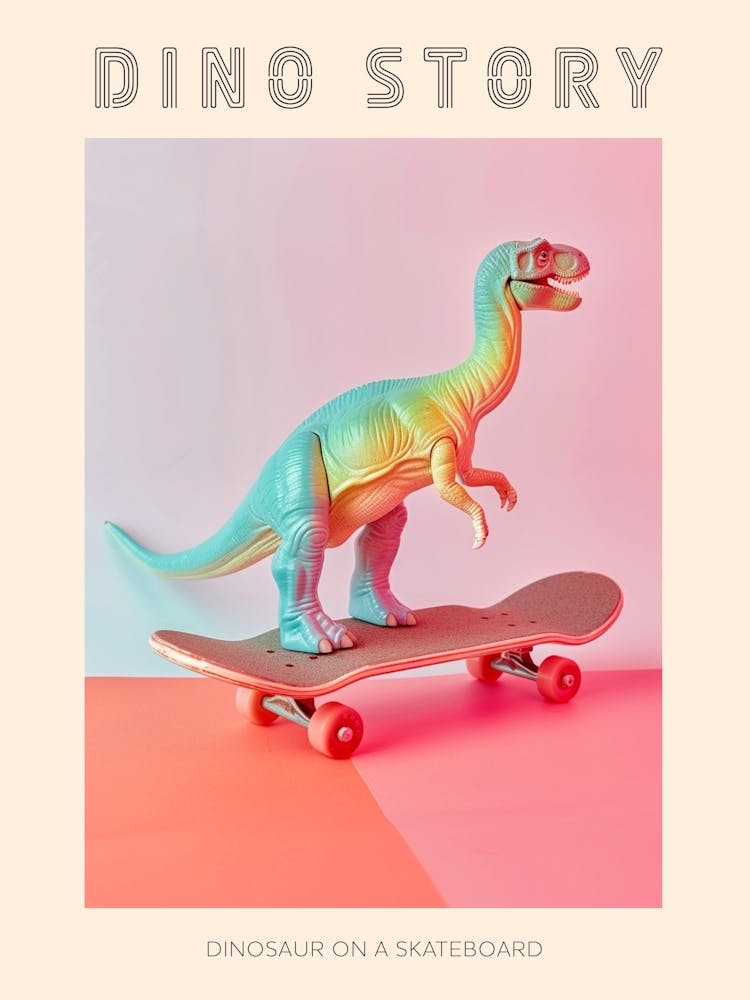Pastel Toy Dinosaur On A Skateboard 2 Poster