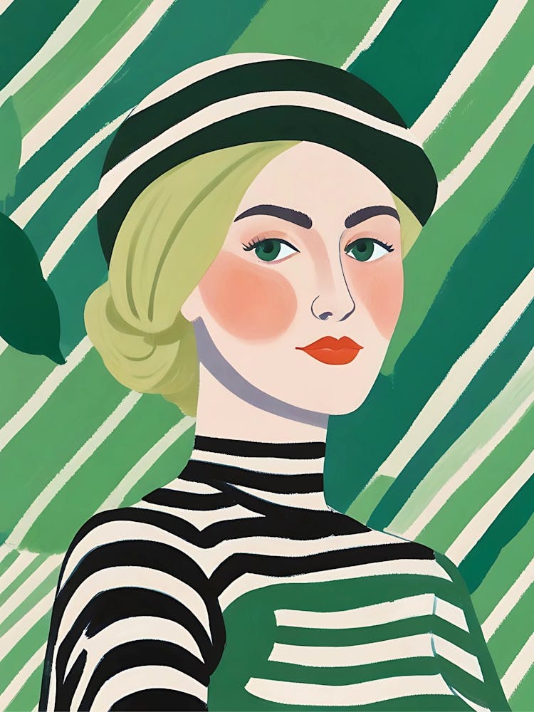Woman In Green Striped Dress