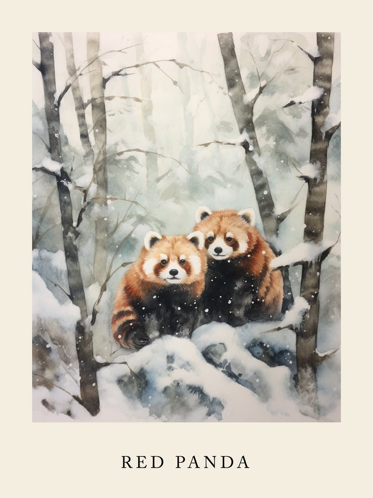 Winter Watercolour Red Panda 2 Poster