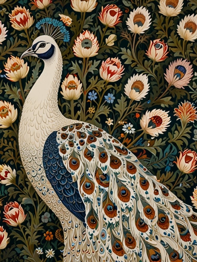 William Morris Peacock In Flowers