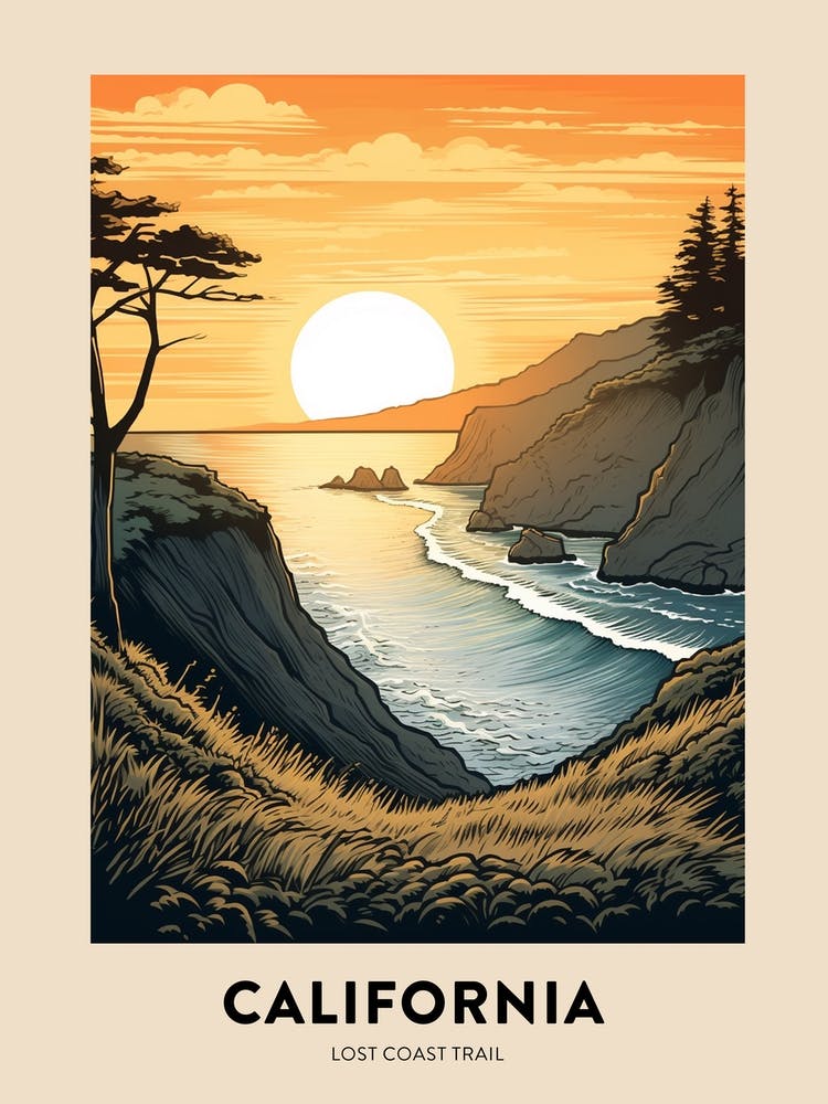 Lost Coast Trail Usa 2 Vintage Hiking Travel Poster