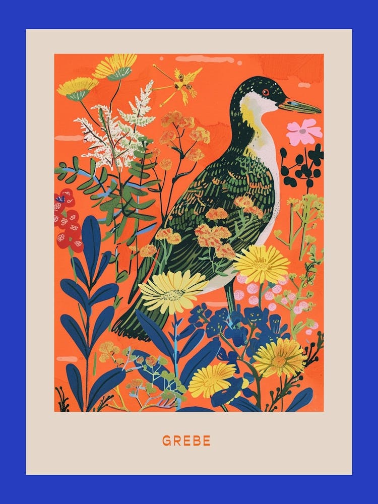 Spring Birds Poster Grebe 1