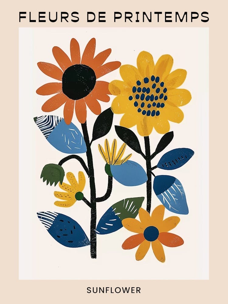 Spring Floral French Poster  Sunflower 1
