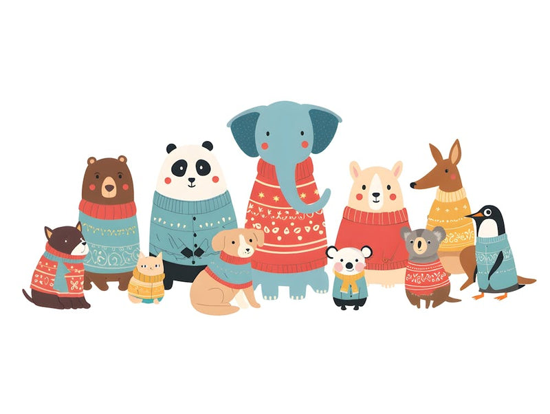 Cute Animal Friends Wearing Sweaters: Winter-Themed