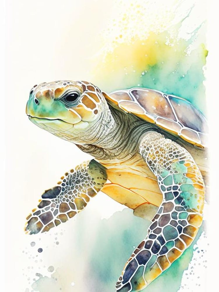 Loggerhead Sea Turtle (Caretta Caretta), Sea Turtle Storybook Watercolours 1