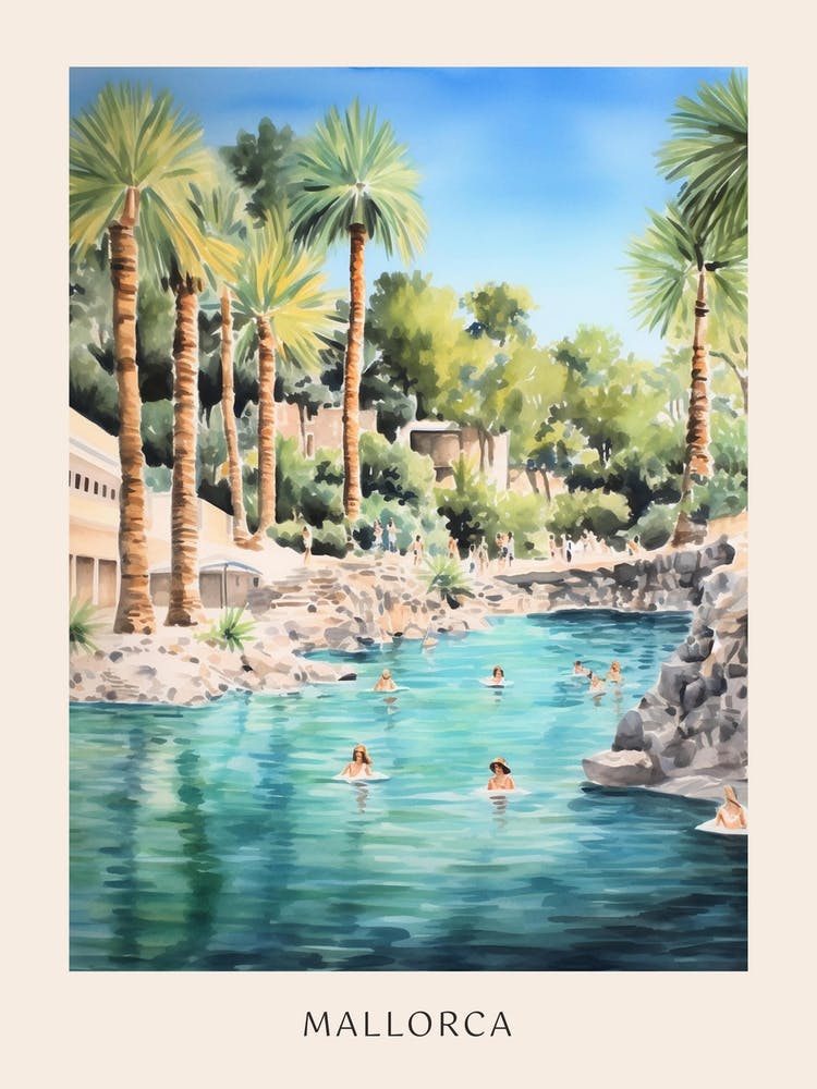 Swimming In Mallorca Spain 2 Watercolour Poster