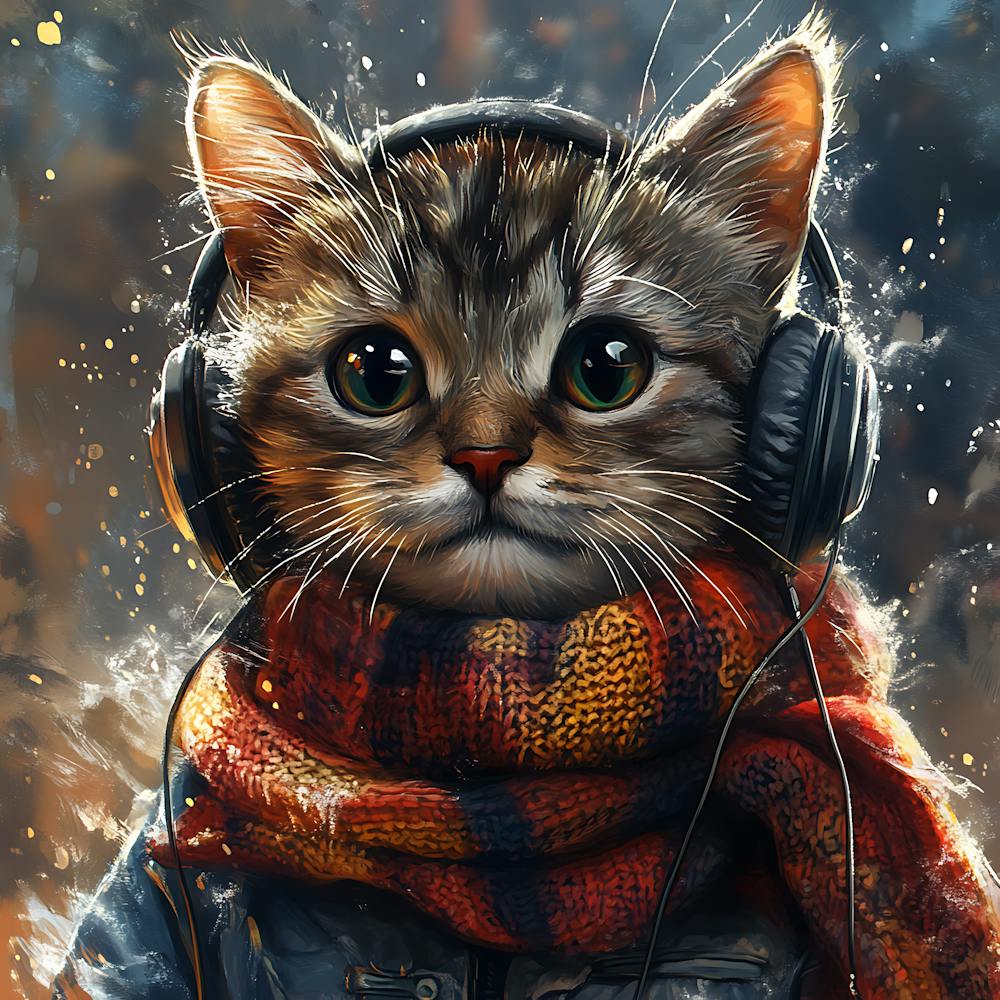 Cool Cat With Headphones Scarf 12