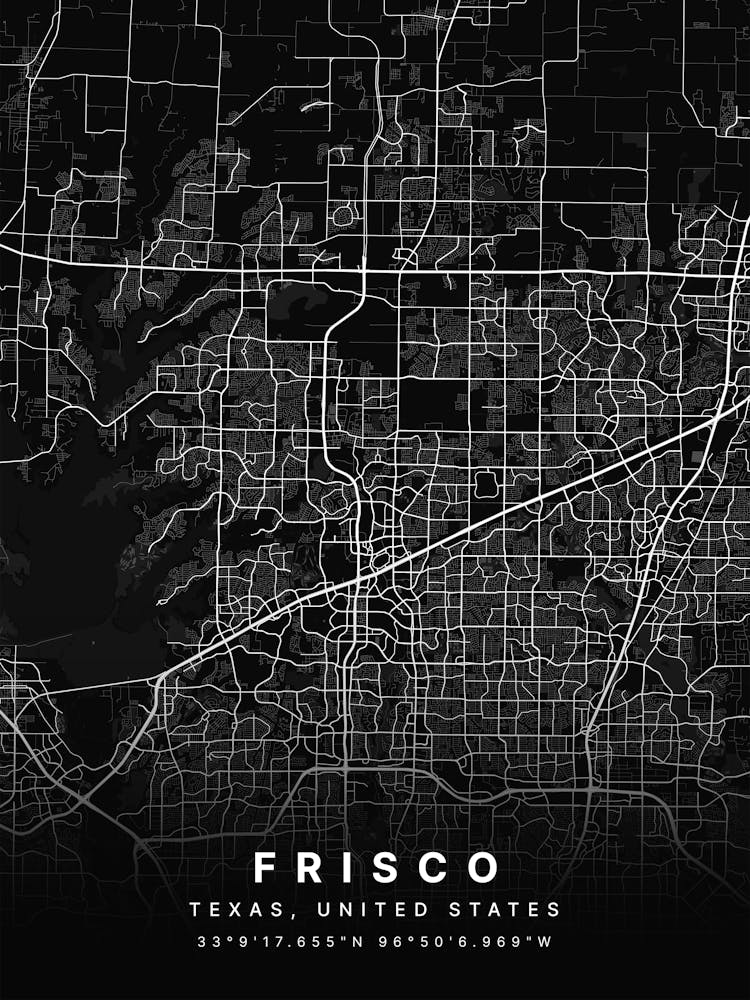Frisco Texas USA Black Map