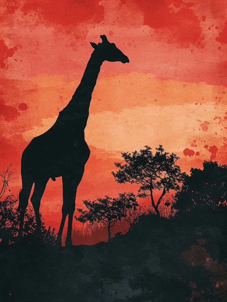 Giraffe In The Sunset Red Tones 3