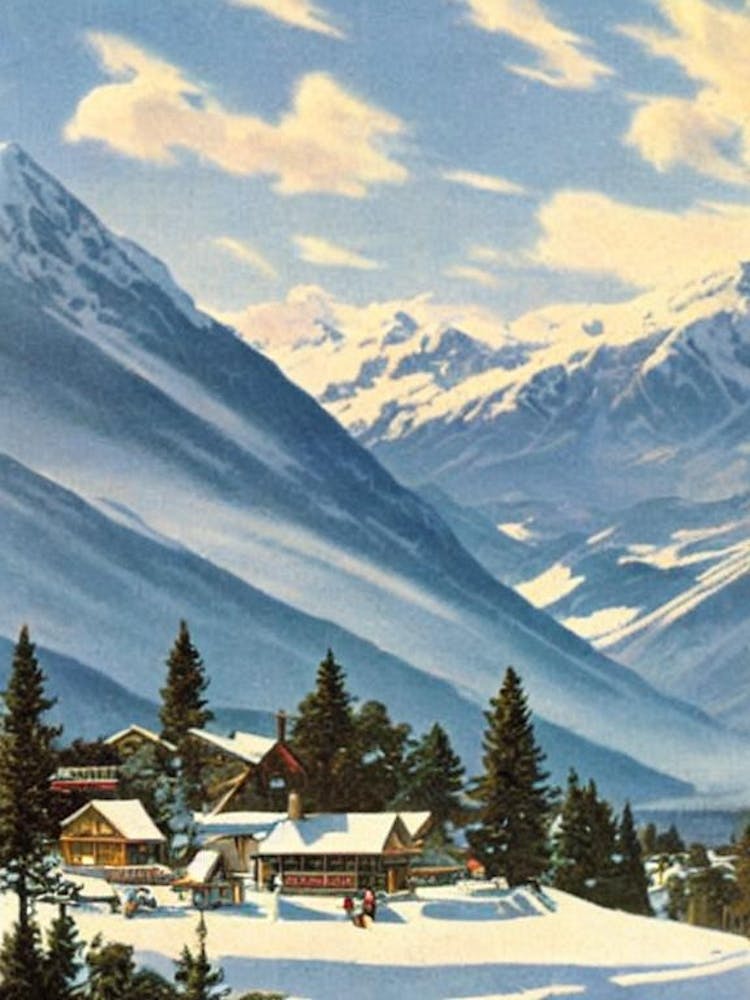Treble Cone, New Zealand Ski Resort Vintage Landscape 2 Skiing Poster