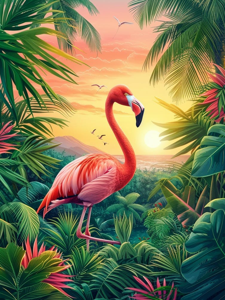 Greater Flamingo Pakistan Tropical Illustration 4