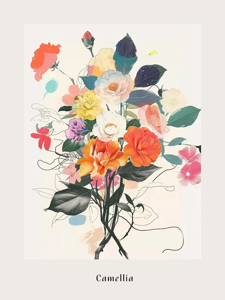 Camellia 1 Collage Flower Bouquet Poster