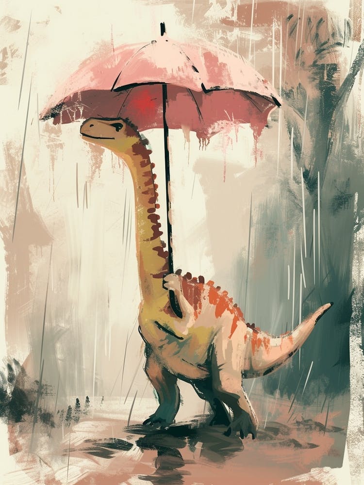 Dinosaur In The Rain Holding An Umbrella 1